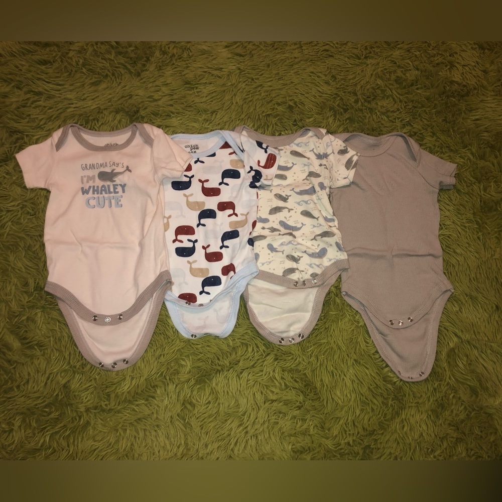 4 pc set whale onesies 6-9 months